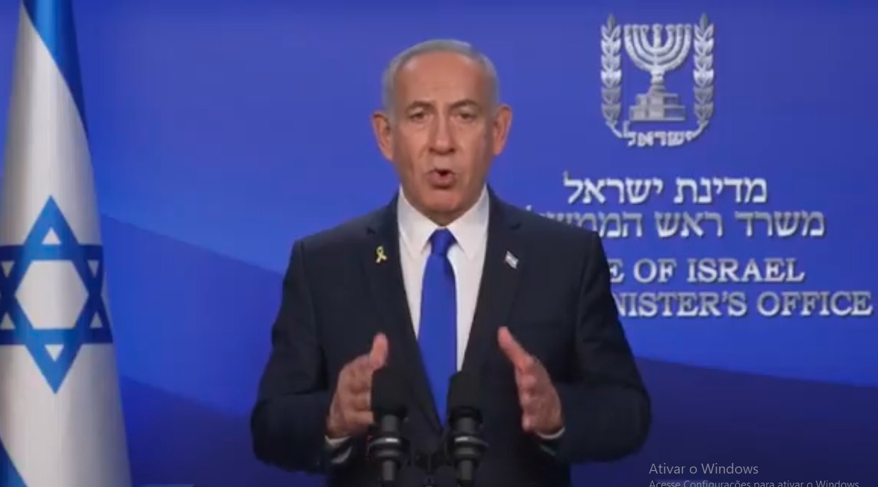 Benjamin Netanyahu, em pronunciamento na televisão: ataques para garantir a própria sobrevivência de Israel ante o poderio nuclear do Irã | Foto: Reprodução/Twitter/X
